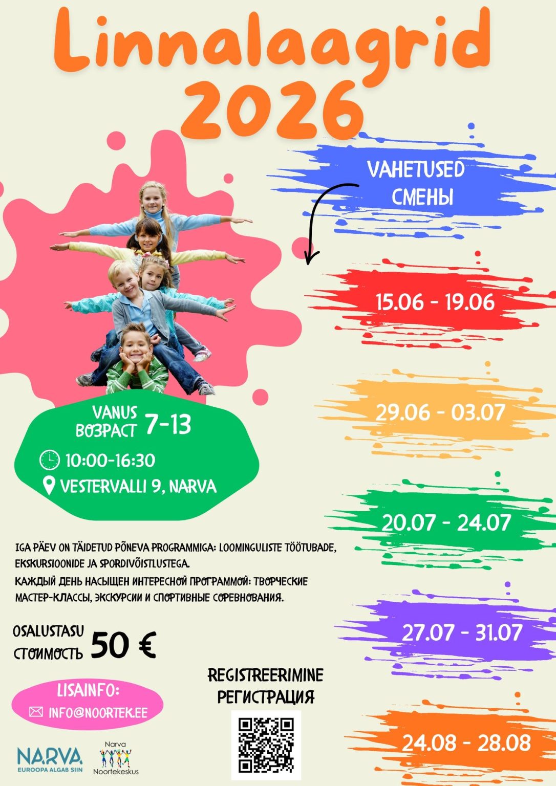 Narva noortekeskuse suvelaagrid 2026 plakat